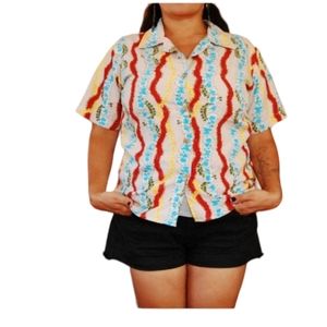 3/$15 vintage Hawaiian colorful floral shirt sleeve button down blouse large